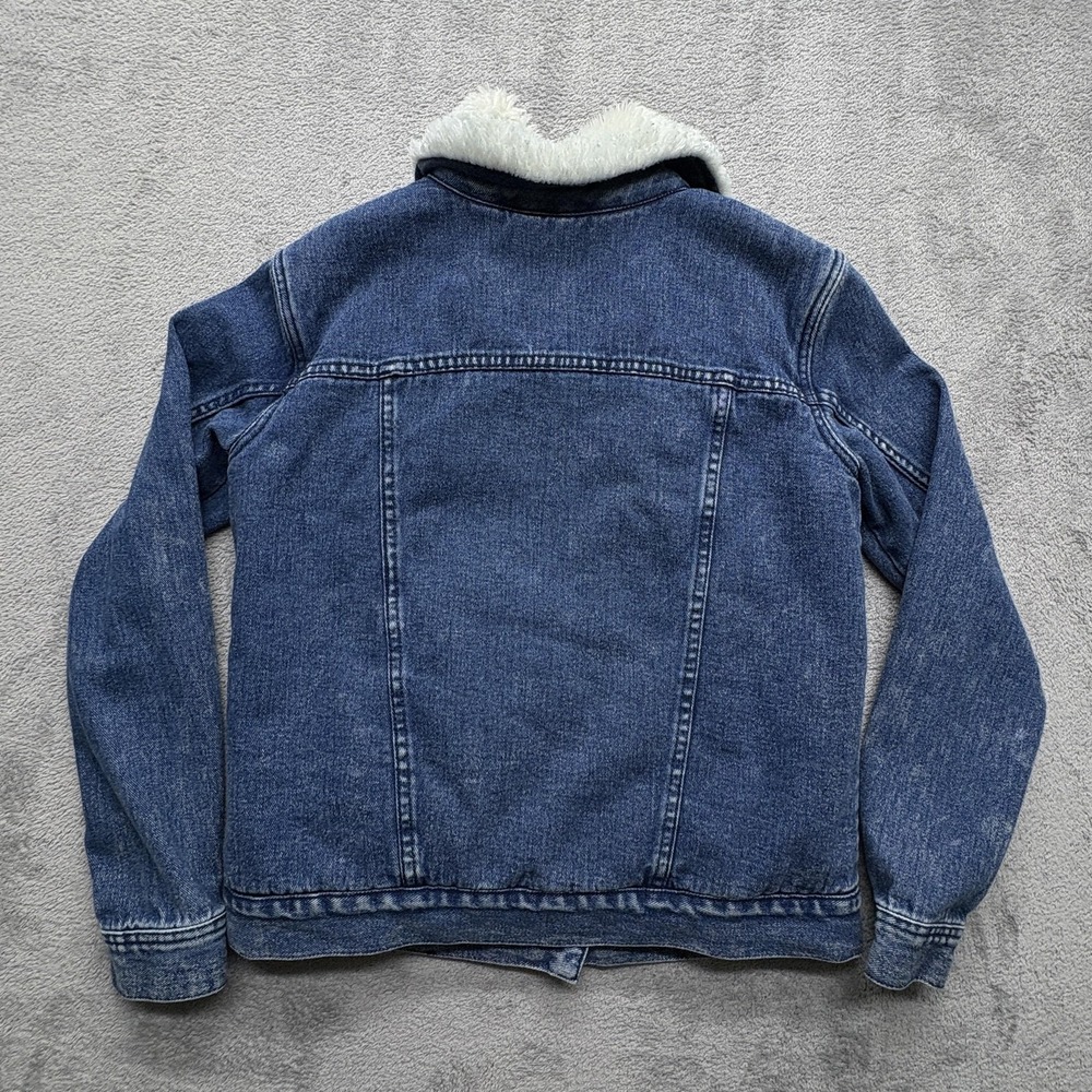 Pacsun Jacket Womens Medium Blue Denim Sherpa Lined Trucker Shearling Coat - Picture 2 of 7